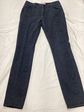 CAbi Navy Floral Jacquard Slim Pants